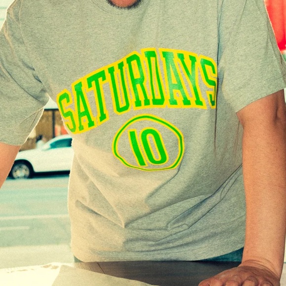 SATURDAYS NYC Football ATHLETICS T-SHIRT Men’s Size Large Heavyweight NYC Soccer - Picture 2 of 8